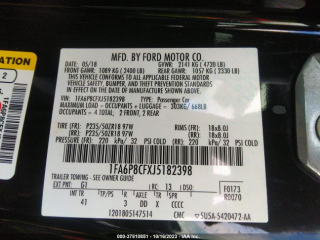 1FA6P8CFXJ5182398 Ford MUSTANG GT