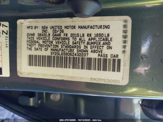 2006 PONTIAC VIBE VIN: 5Y2SL65806Z432237