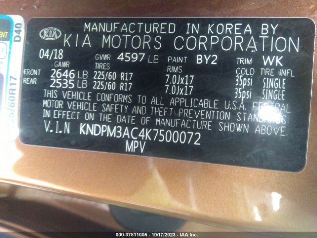 KNDPM3AC4K7500072 KIA Sportage Lx