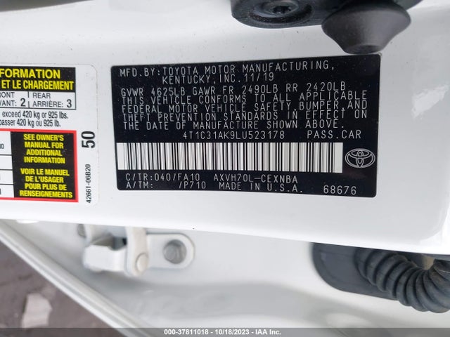 Toyota Camry Hybrid Le 2020 4T1C31AK9LU523178 Image 9