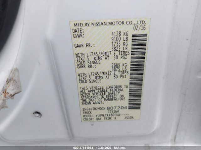 1N6BF0KY0GN807204 Nissan Nv Sv