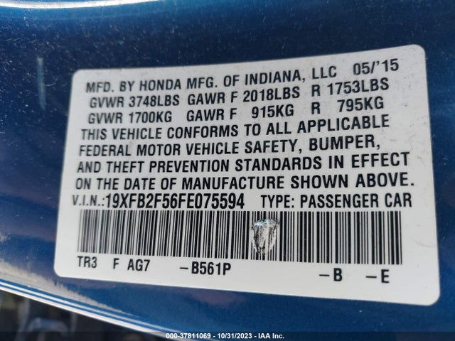 Honda Civic Sedan Lx 2015 19XFB2F56FE075594 Image 9
