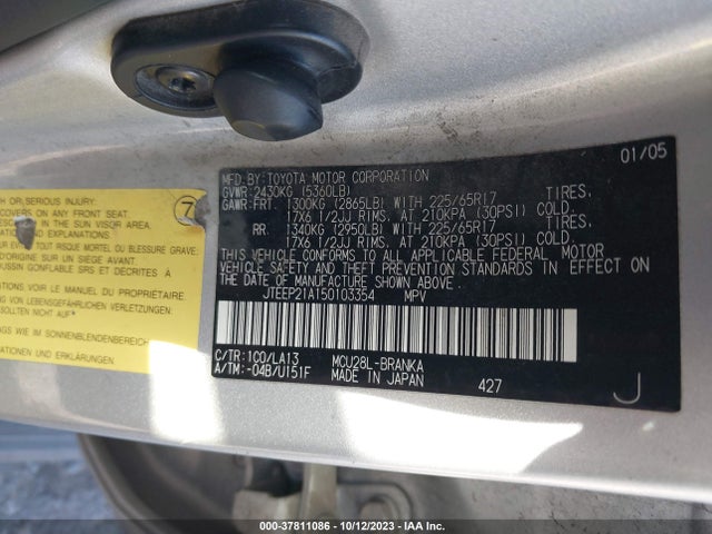 2005 TOYOTA HIGHLANDER VIN: JTEEP21A150103354