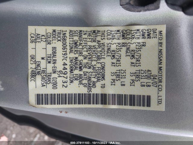 2007 NISSAN FRONTIER 1N6BD06T97C449732 Photo 8