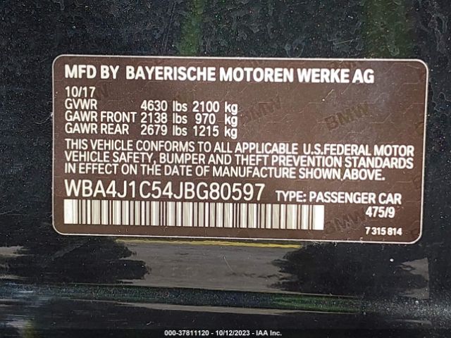 WBA4J1C54JBG80597 BMW 4 Series 430i