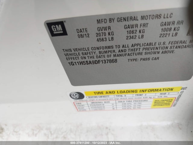 2013 CHEVROLET MALIBU LTZ VIN: 1G11H5SA9DF137868