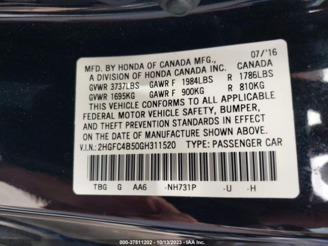 2HGFC4B50GH311520 Honda Civic Coupe Lx