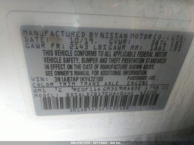 Nissan SENTRA SV 2019 3N1AB7AP1KY432188 Image 9