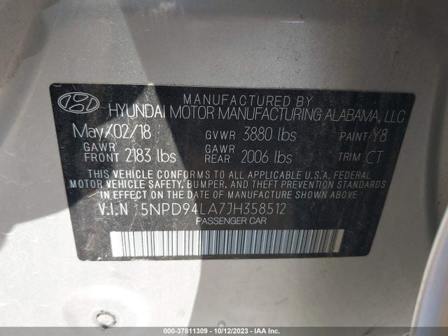 2018 HYUNDAI ELANTRA ECO VIN: 5NPD94LA7JH358512