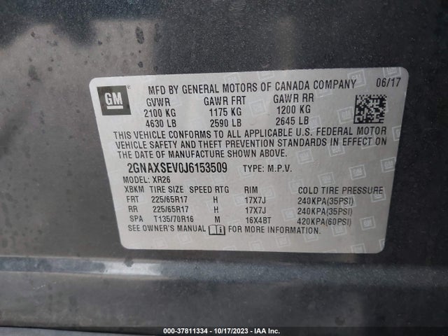 Chevrolet EQUINOX LT 2018 2GNAXSEV0J6153509 Image 9