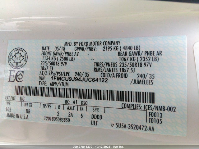 Ford Escape Titanium 2018 1FMCU9J94JUC64122 Image 9