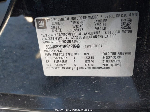 Chevrolet Silverado 1500 2lt 2016 3GCUKREC1GG192649 Image 9