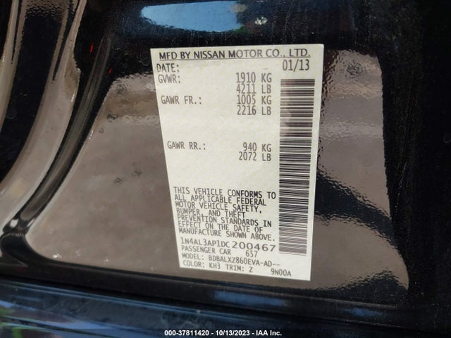 2013 NISSAN ALTIMA 2.5 SL VIN: 1N4AL3AP1DC200467
