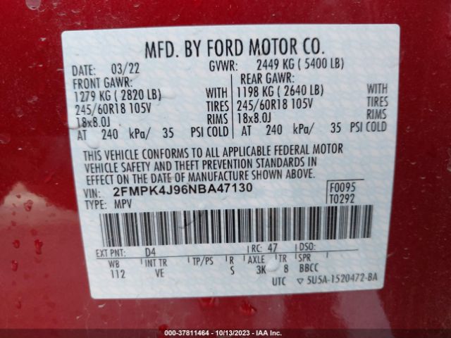 2022 FORD EDGE 2FMPK4J96NBA47130 Photo 8