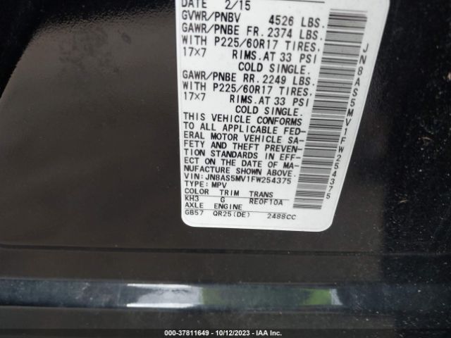 JN8AS5MV1FW254375 Nissan Rogue Select S