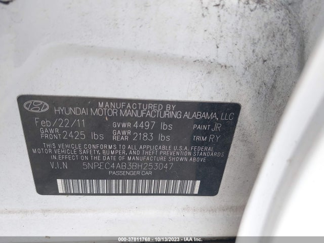 2011 HYUNDAI SONATA SE VIN: 5NPEC4AB3BH253047