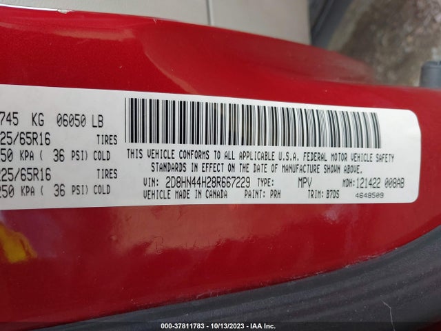 2008 DODGE GRAND CARAVAN SE VIN: 2D8HN44H28R667229