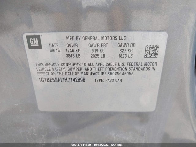 Chevrolet CRUZE LT 2017 1G1BE5SM7H7142896 Image 9