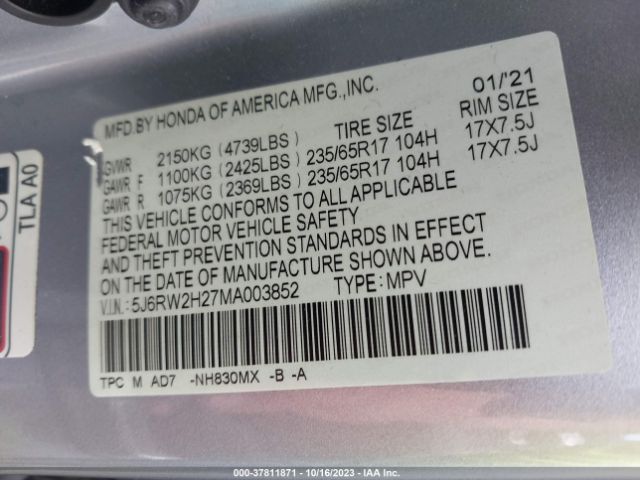 5J6RW2H27MA003852 Honda CR-V LX