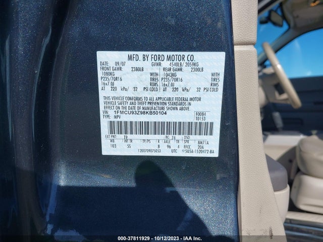 2008 FORD ESCAPE XLT VIN: 1FMCU93Z98KB50104