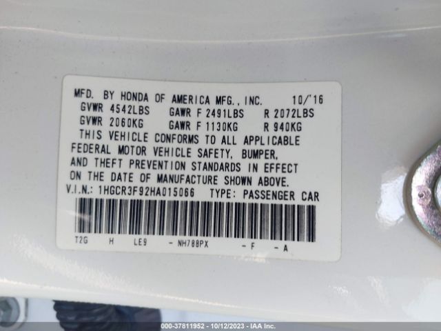 1HGCR3F92HA015066 Honda Accord Sedan Touring