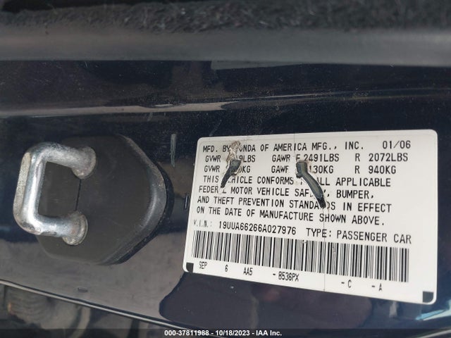 37811988 :رقم المزاد ، 19UUA66266A027976 vin ، 2006 Acura Tl مزاد بيع