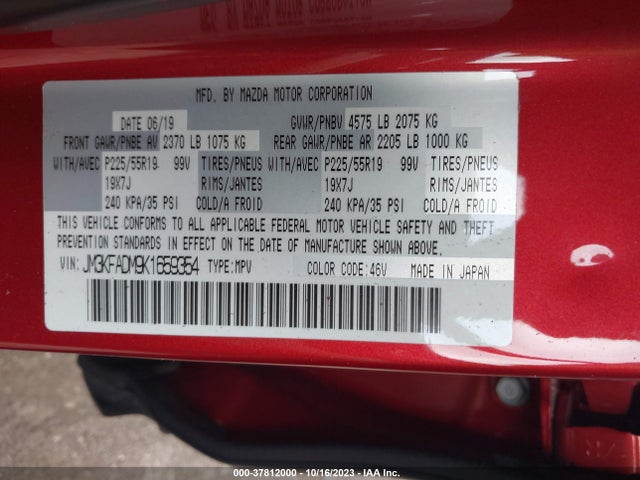 2019 MAZDA CX-5 GRAND TOURING VIN: JM3KFADM9K1659354