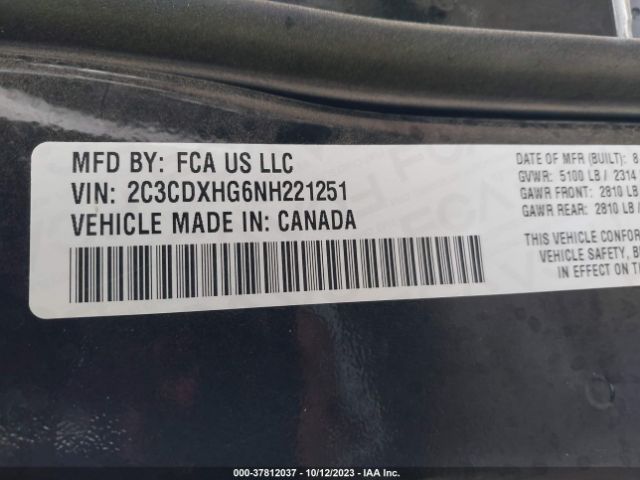 2C3CDXHG6NH221251 Dodge CHARGER GT
