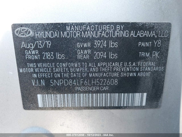 Hyundai ELANTRA SEL 2020 5NPD84LF6LH522608 Image 9