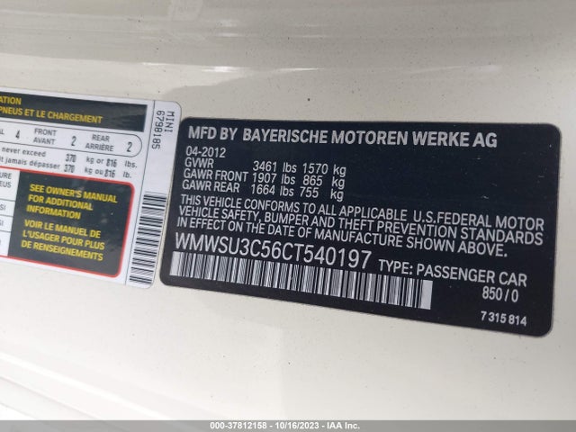 2012 MINI COOPER WMWSU3C56CT540197 Photo 8