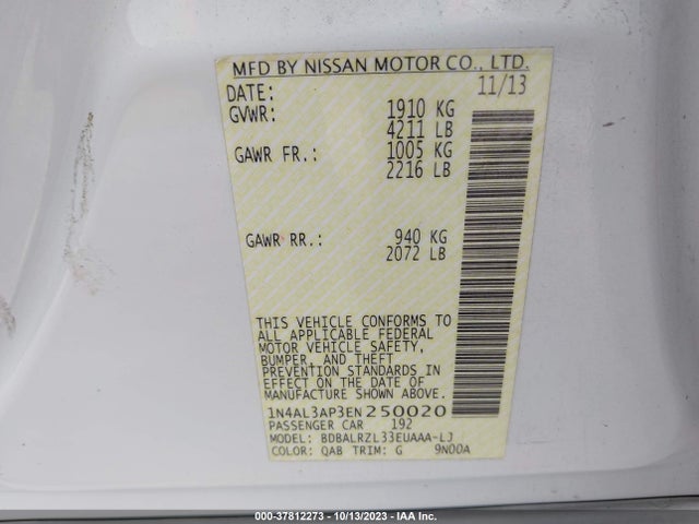2014 NISSAN ALTIMA 2.5 S VIN: 1N4AL3AP3EN250020