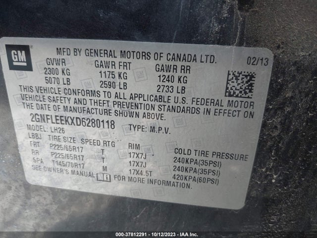 2013 CHEVROLET EQUINOX LT VIN: 2GNFLEEKXD6280118
