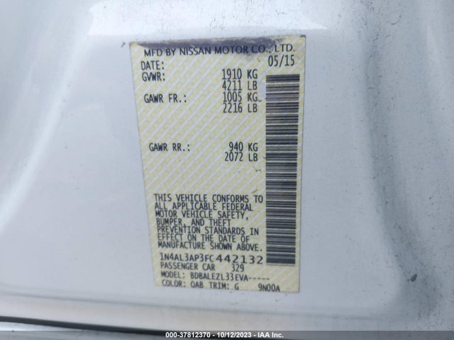 Nissan Altima 2.5 S 2015 1N4AL3AP3FC442132 Image 9