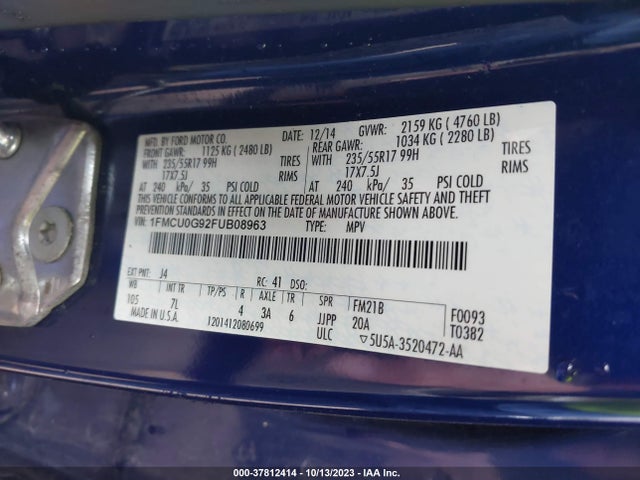2015 FORD ESCAPE SE VIN: 1FMCU0G92FUB08963