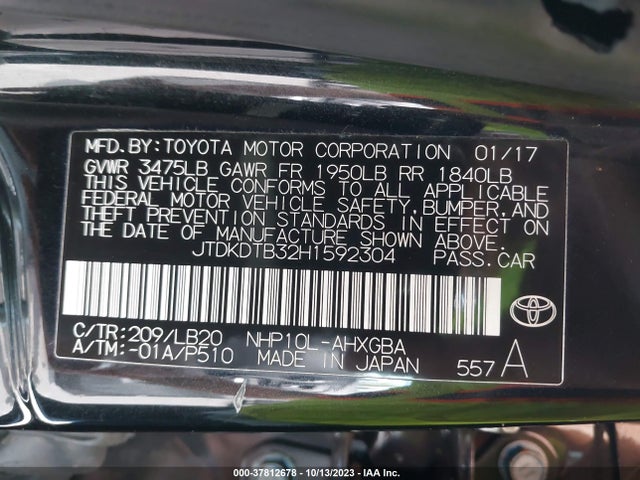 Toyota Prius C One/two/three/four 2017 JTDKDTB32H1592304 Image 9