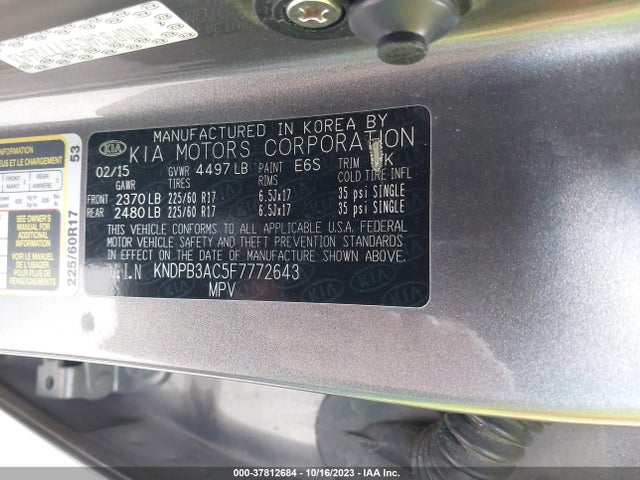 2015 KIA SPORTAGE LX VIN: KNDPB3AC5F7772643