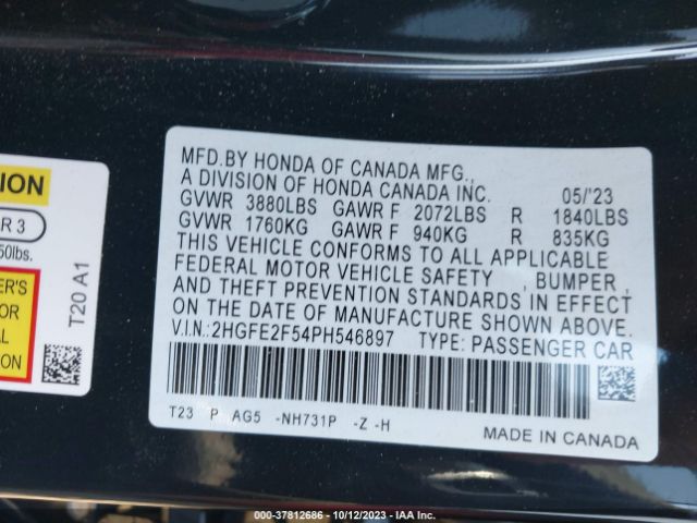 2HGFE2F54PH546897 Honda Civic Sedan Sport