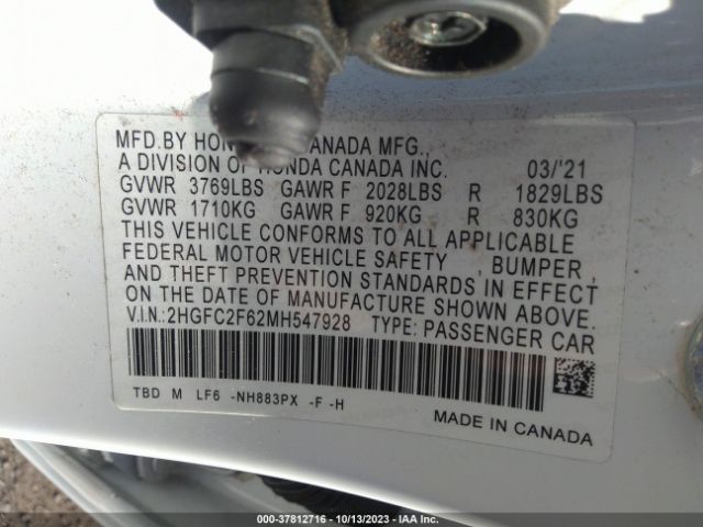 2HGFC2F62MH547928 Honda Civic Sedan Lx
