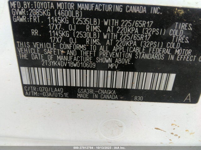 2011 TOYOTA RAV4 LIMITED V6 VIN: 2T3YK4DV1BW010609