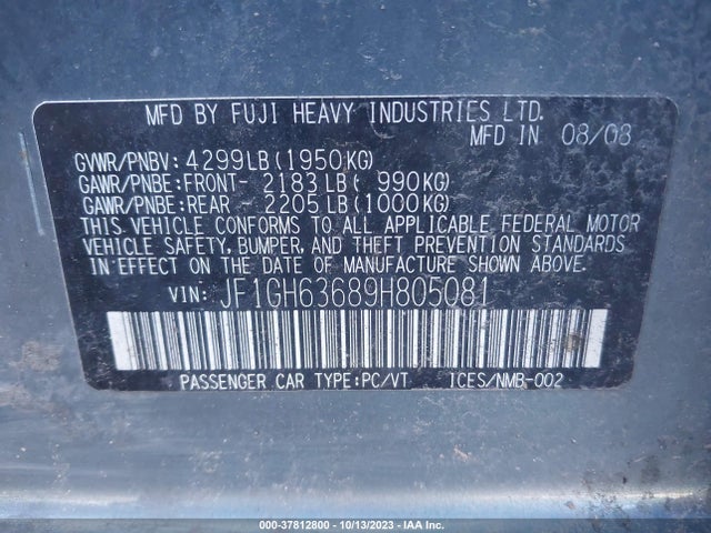 2009 SUBARU IMPREZA WAGON JF1GH63689H805081 Photo 8
