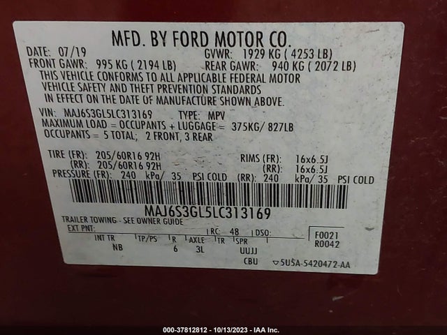 2020 FORD ECOSPORT SE VIN: MAJ6S3GL5LC313169