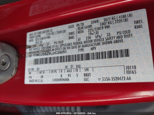 1FMCU0BZ9LUC29251 Ford Escape Se Sport Hybrid