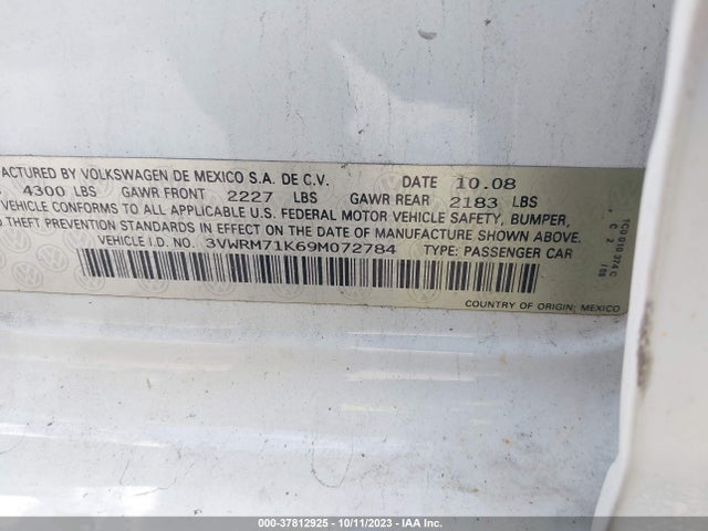 2009 VOLKSWAGEN JETTA SEDAN SE VIN: 3VWRM71K69M072784