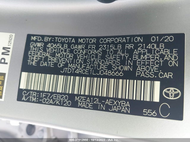 2020 TOYOTA COROLLA XSE VIN: JTDT4RCE1LJ048666