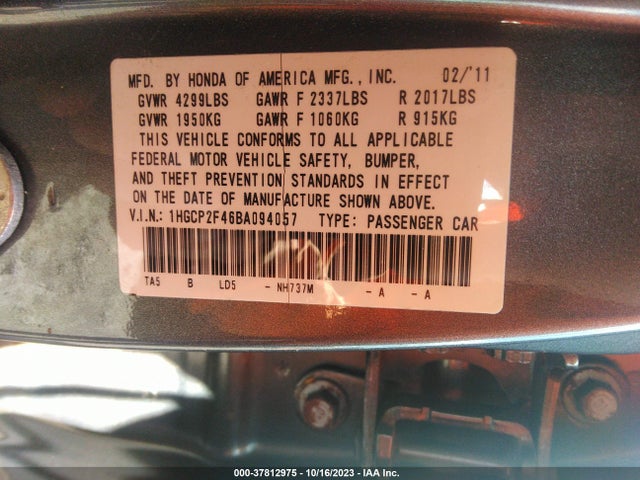 2011 HONDA ACCORD SDN LX-P VIN: 1HGCP2F46BA094057
