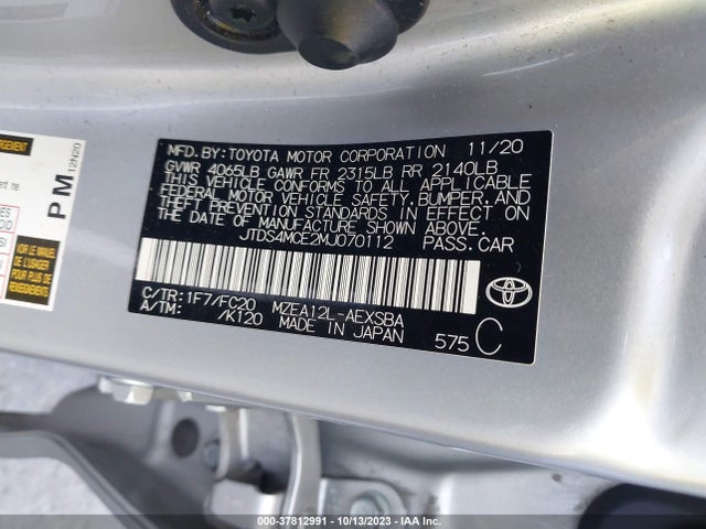 2021 TOYOTA COROLLA SE VIN: JTDS4MCE2MJ070112