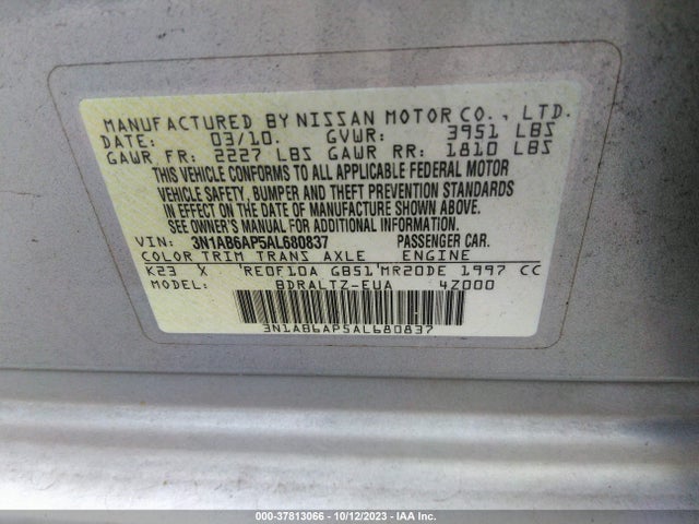 2010 NISSAN SENTRA 2.0 SR VIN: 3N1AB6AP5AL680837