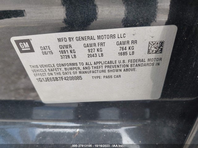 Chevrolet SONIC LTZ 2015 1G1JE6SB7F4208085 Image 9