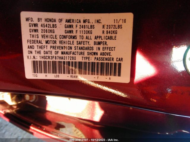 1HGCR3F87HA017290 Honda Accord Sedan Ex-l V6