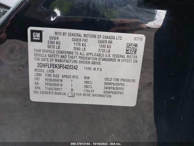 Chevrolet EQUINOX LT 2015 2GNFLFEK3F6420342 Image 9